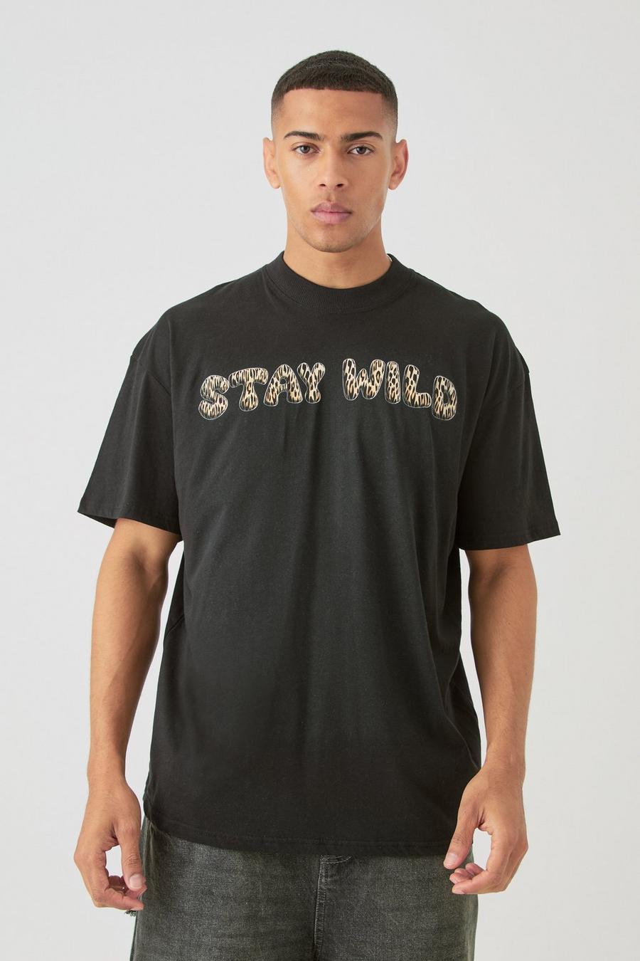 Black Oversized Leopard Print T-shirt image number 1