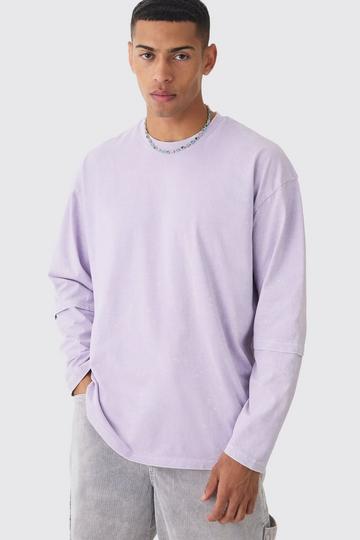 Oversized Half Faux Layer Oil Wash T-shirt lilac