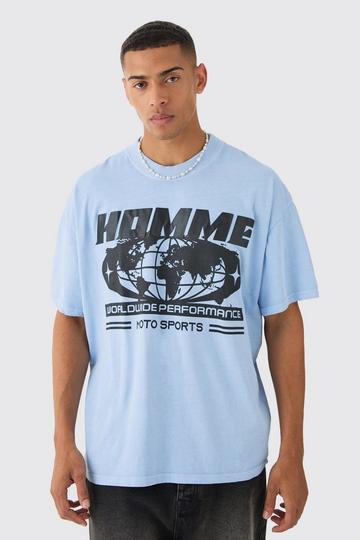 Loose Homme Global Wash Print T-shirt dusty blue