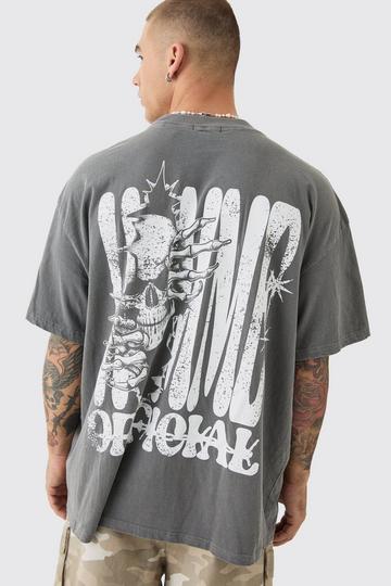 Oversized Extended Neck Skeleton Homme Back Graphic T-Shirt charcoal