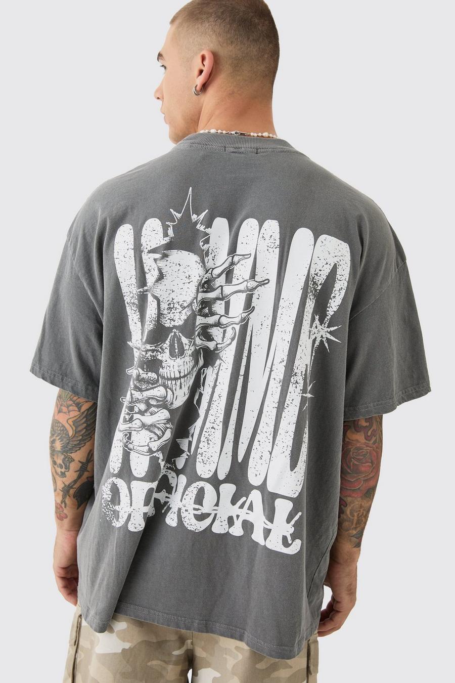 Charcoal Oversized Extended Neck Skeleton Homme T-shirt image number 1