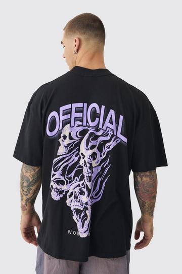 Oversized Skull Flame Wash T-shirt black
