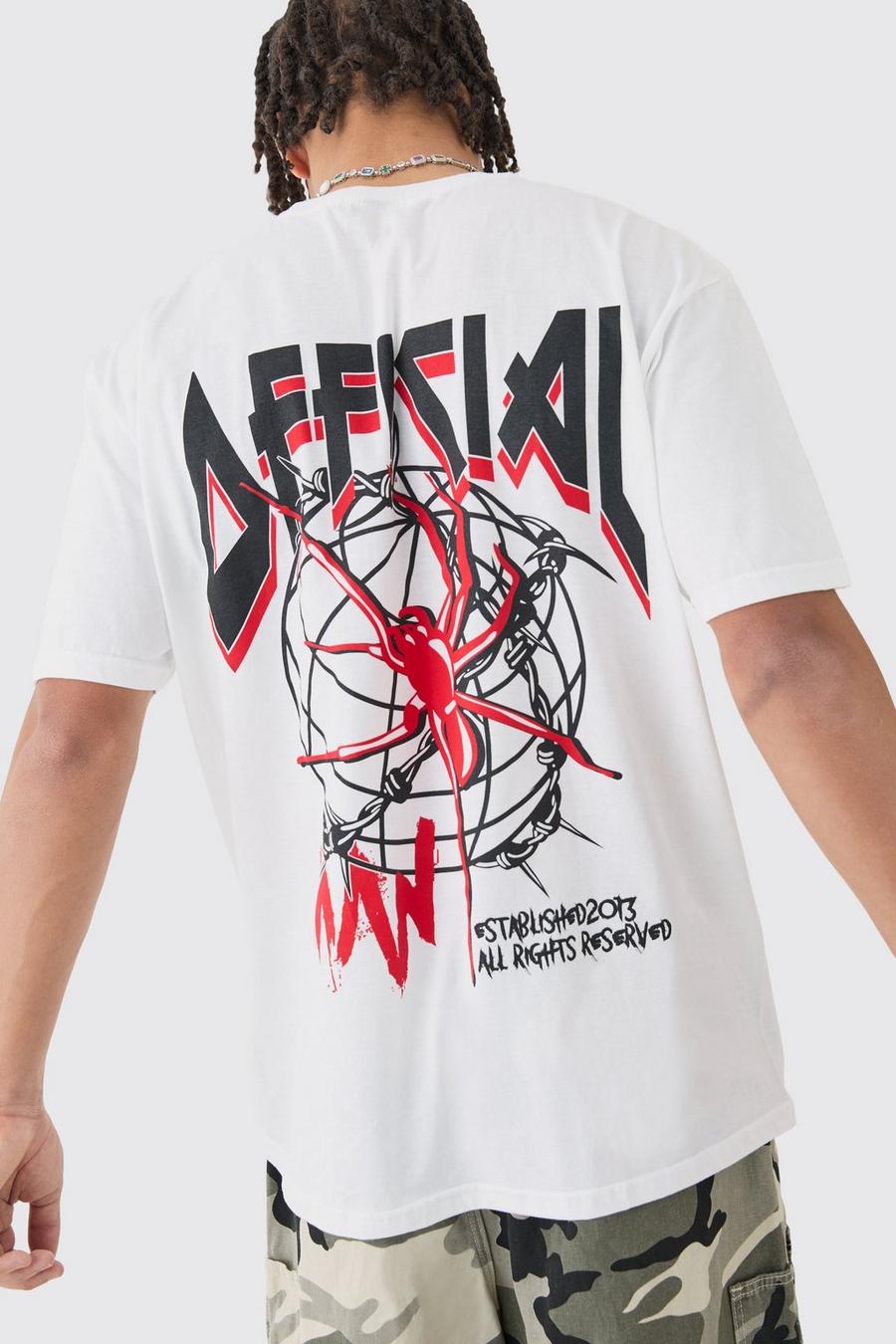 White Oversized Official Spider Print T-shirt
