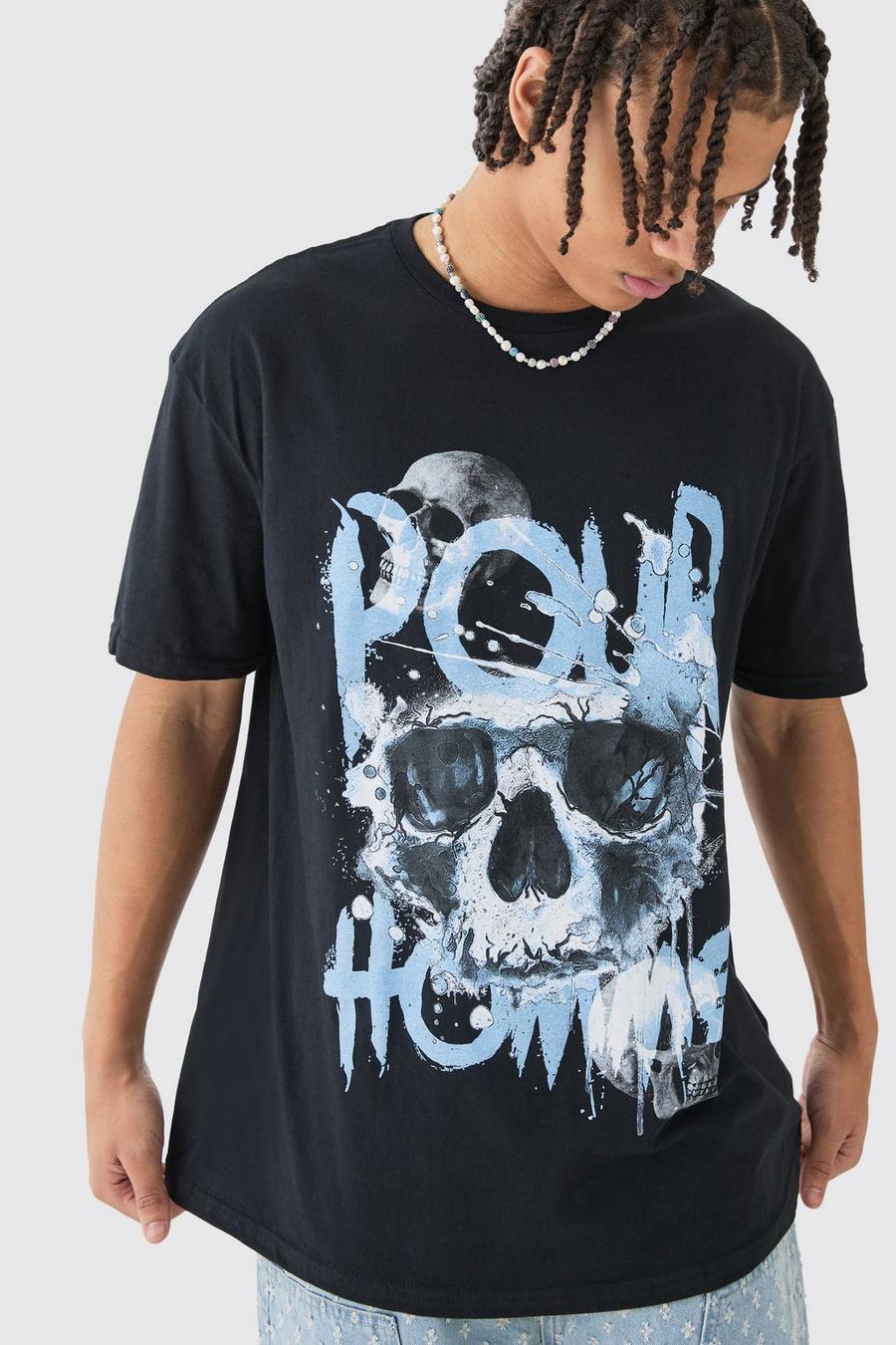 Black Oversized Pour Homme Skull Print T-shirt image number 1