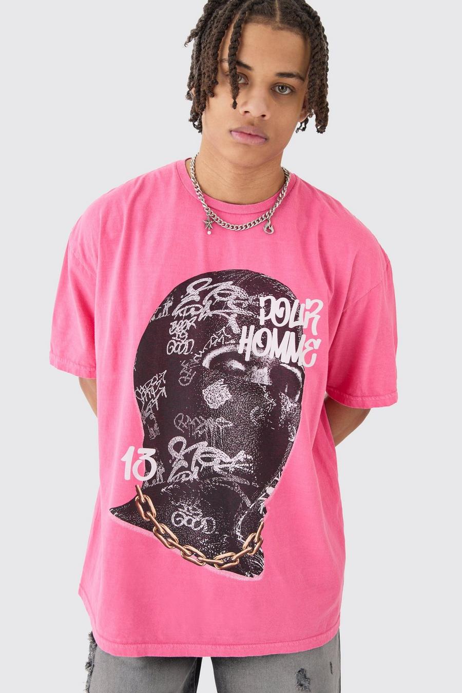 Camiseta oversize con estampado gráfico de máscara, Pink