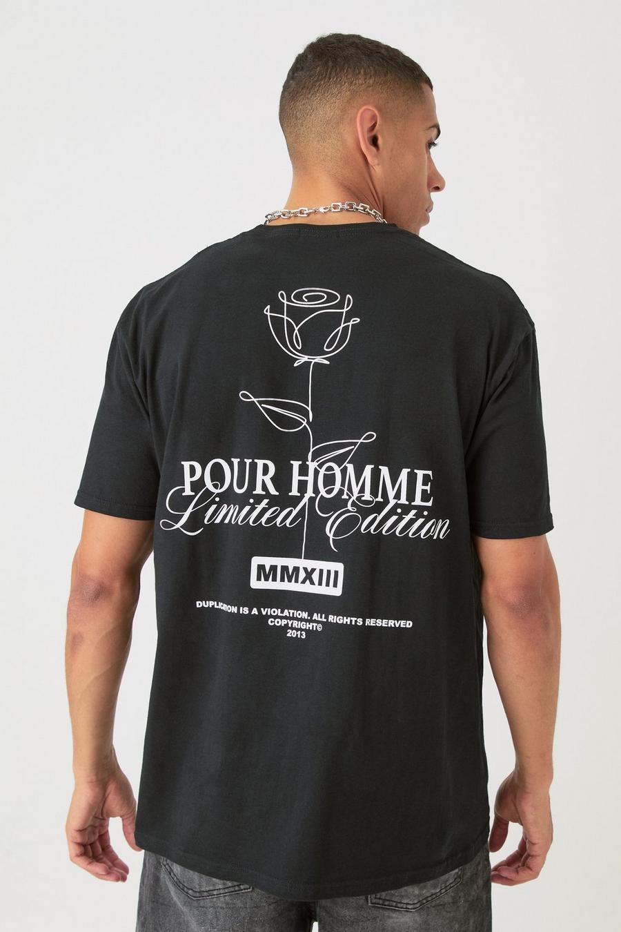 Camiseta oversize con estampado de flores, Black