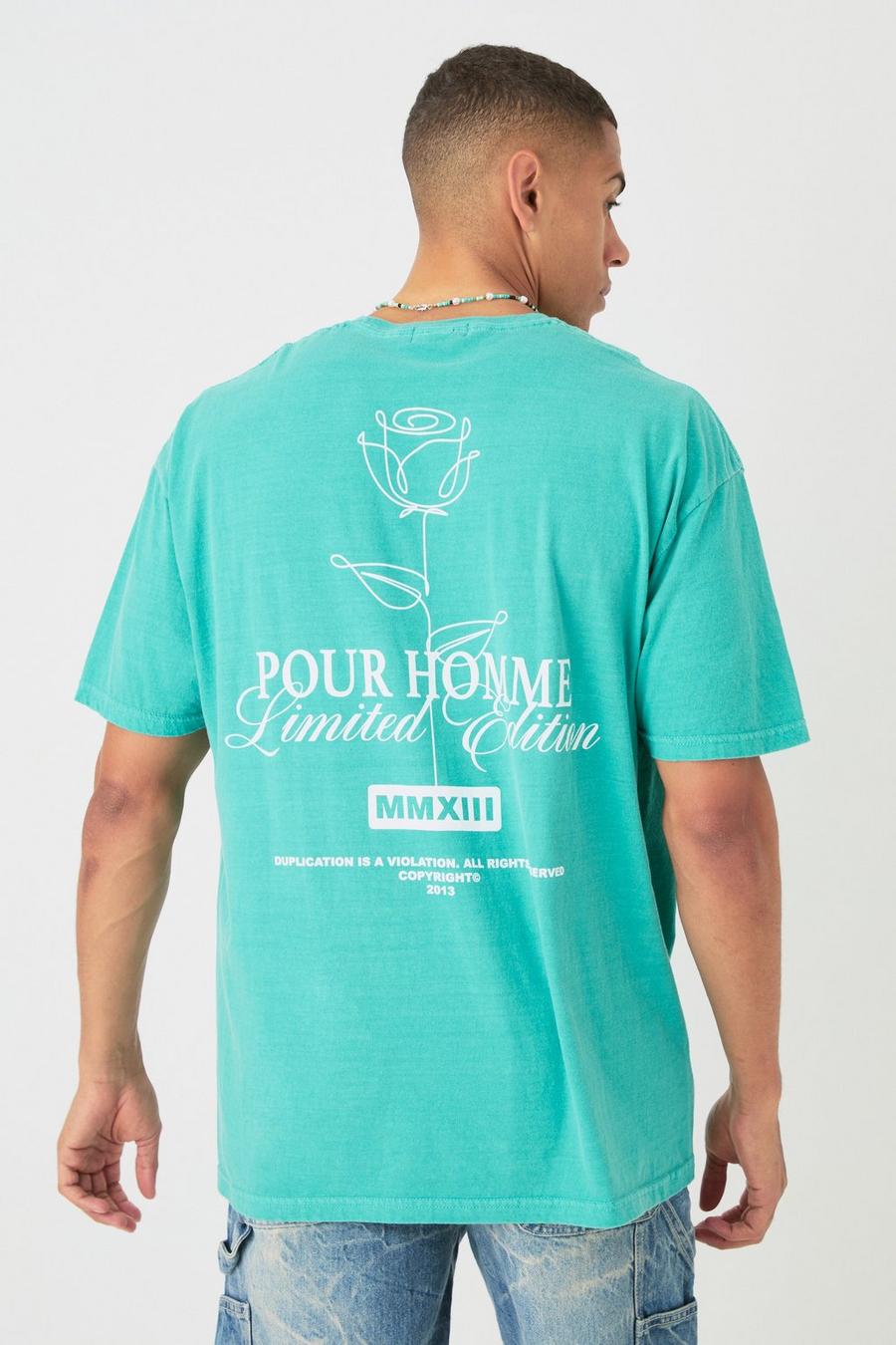 T-shirt oversize a fiori con stencil, Green