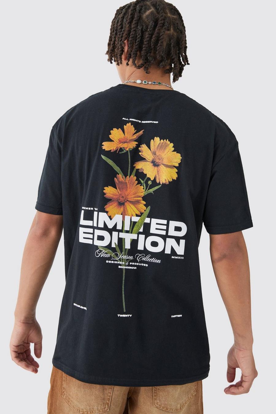 Camiseta oversize con estampado de flores MMXIII, Black