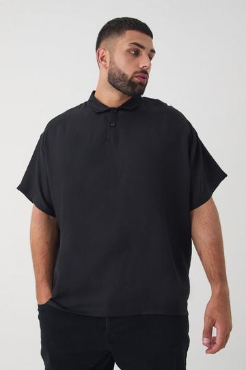 Plus Linen Polo In Black black