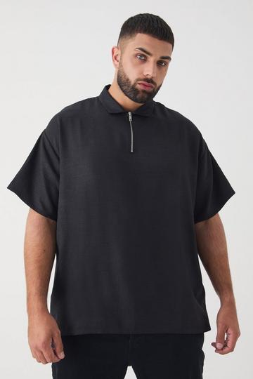 Plus Zip Up Linen Polo In Black black