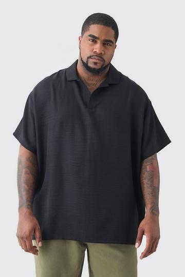 Plus Oversized Linen Revere Polo In Black black