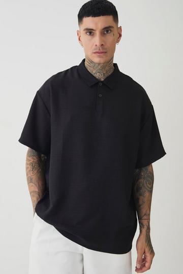 Black Tall Linen Polo In Black