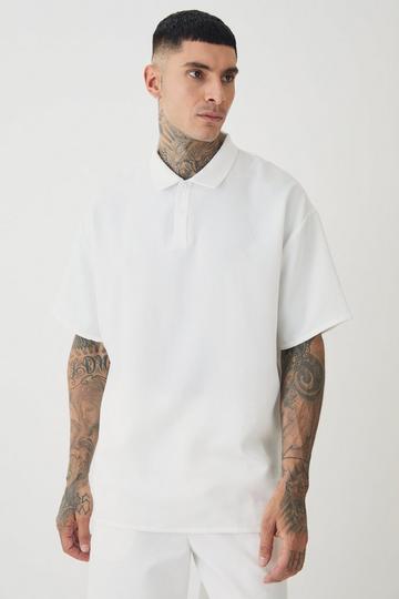 White Tall Linen Polo In White