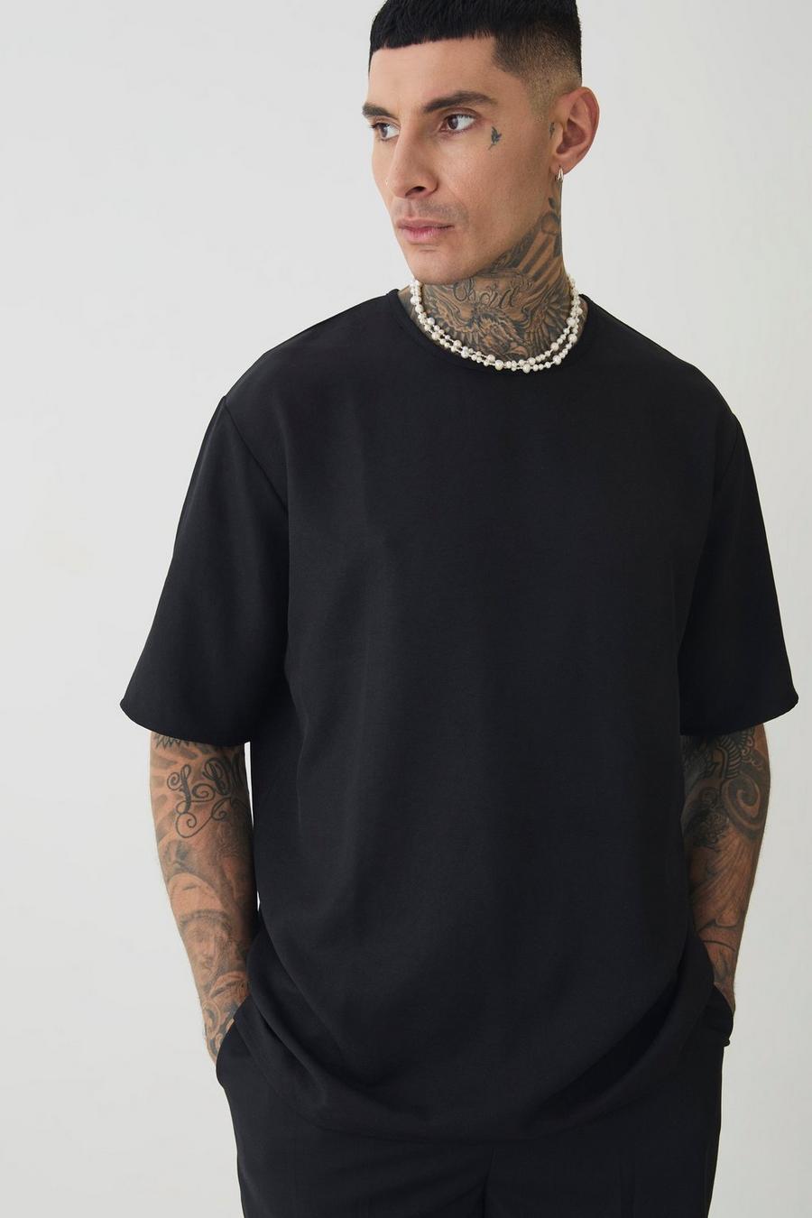 Tall Oversized Linen T-shirt In Black image number 1