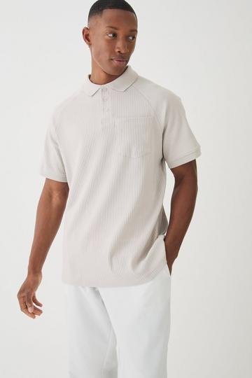 Grey Rib Jersey Knit Pocket Polo