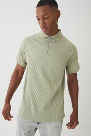 1/4 Zip Jersey Knit Rib Pocket Polo khaki