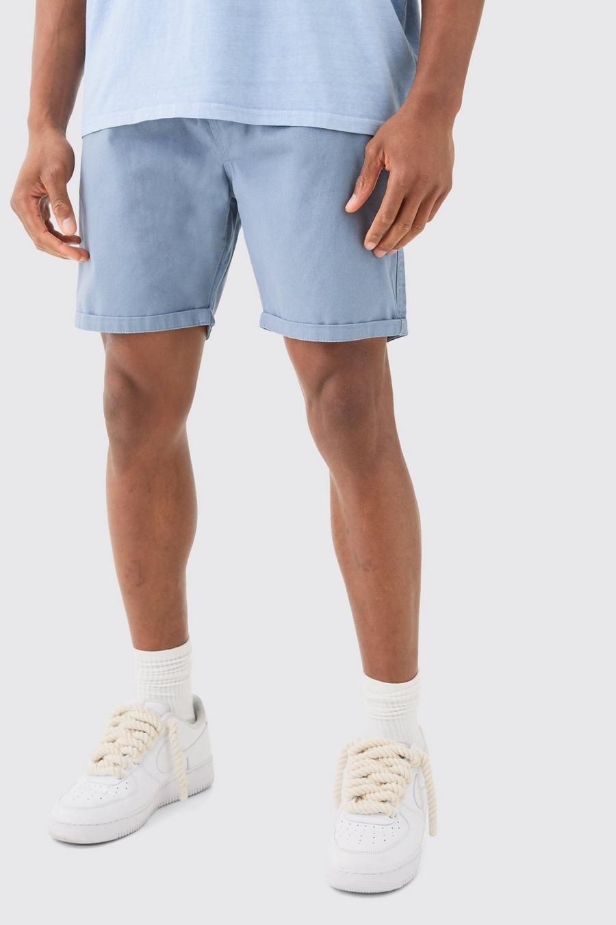 Blue Elastic Waist Bermuda Shorts