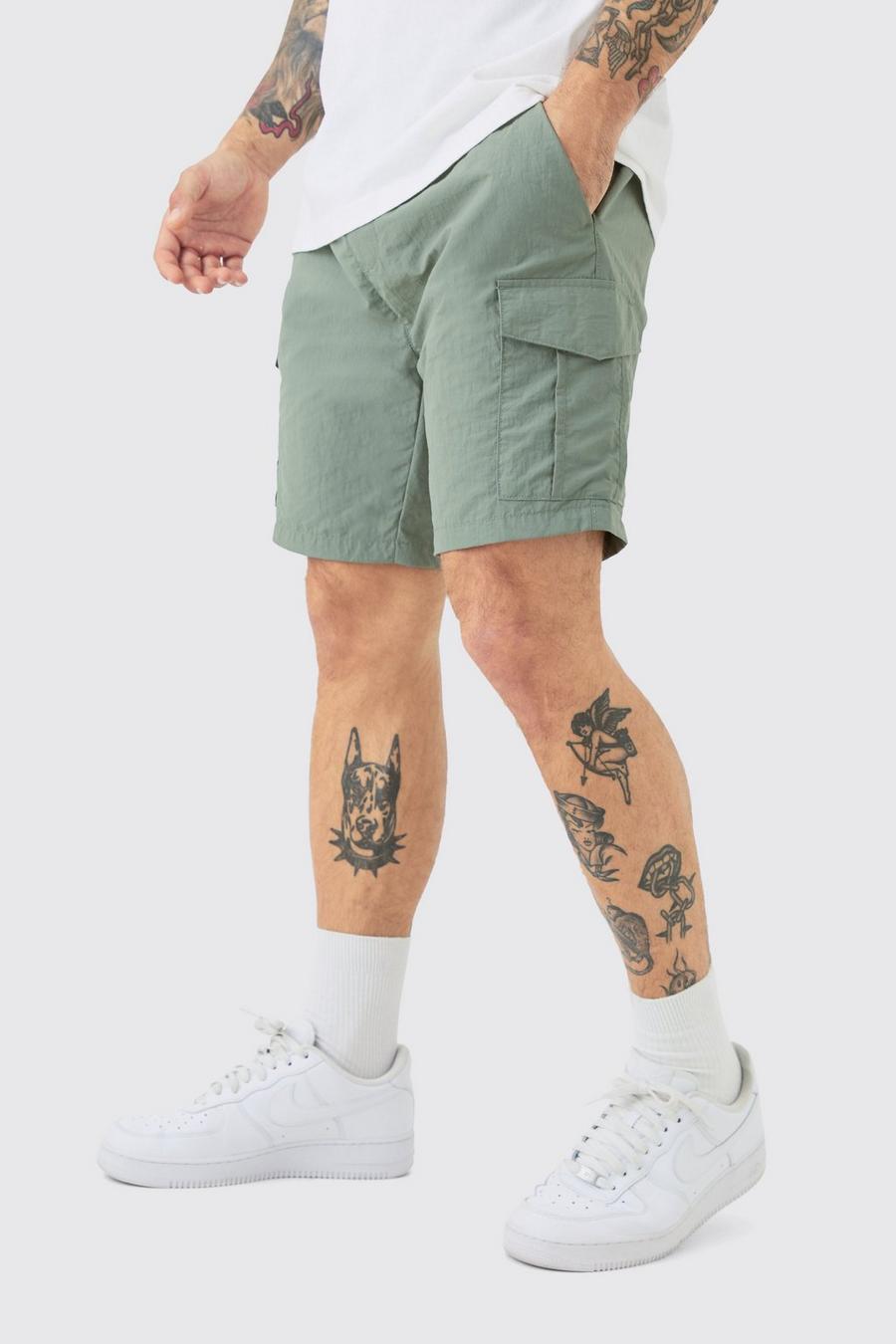 Sage Slim Fit Cargo Shorts Met Elastische Taille