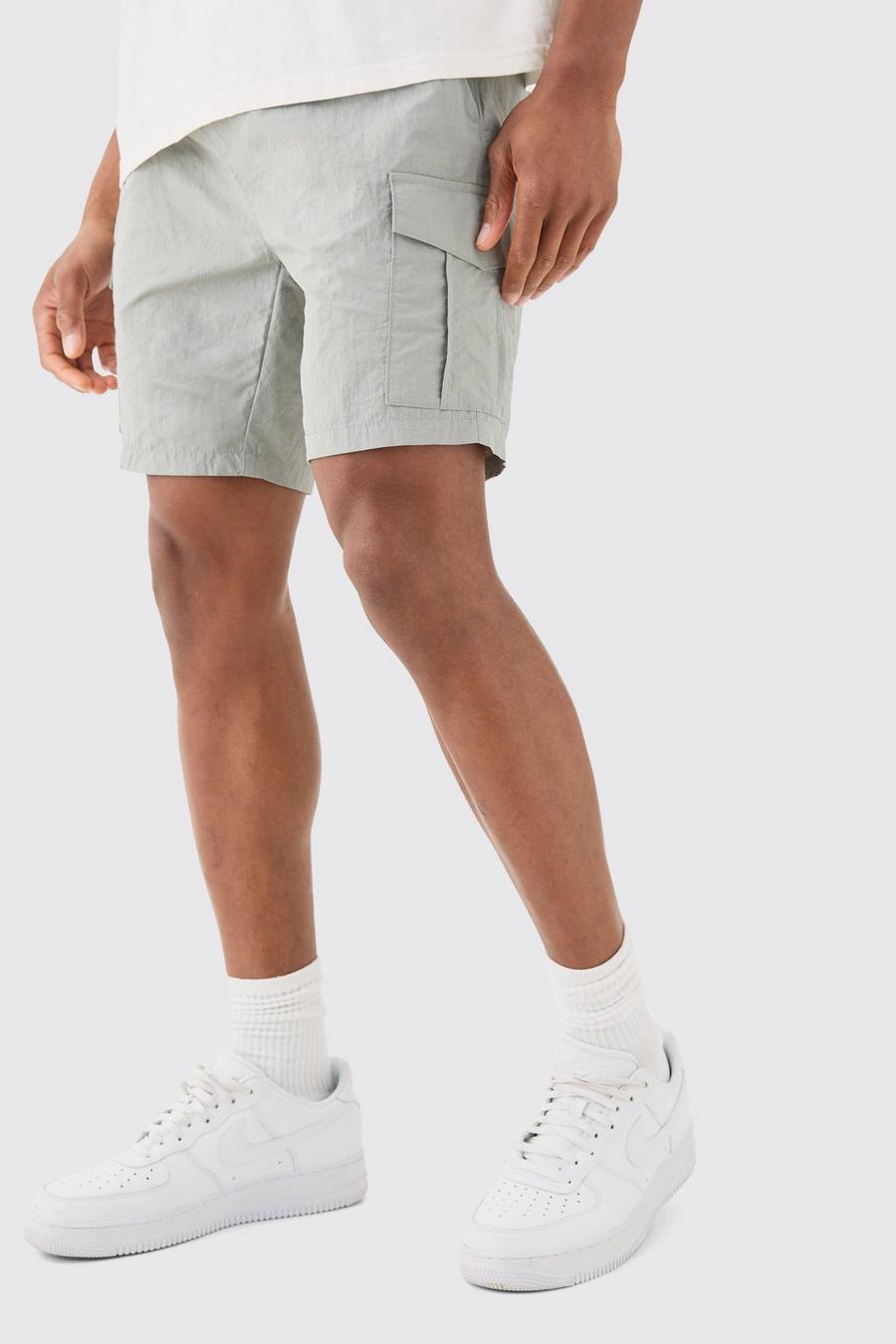 Pantaloncini Cargo Slim Fit con vita elasticizzata, Light grey