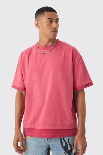 Red Oversized Heavyweight Faux Layer Vintage Wash T-shirt