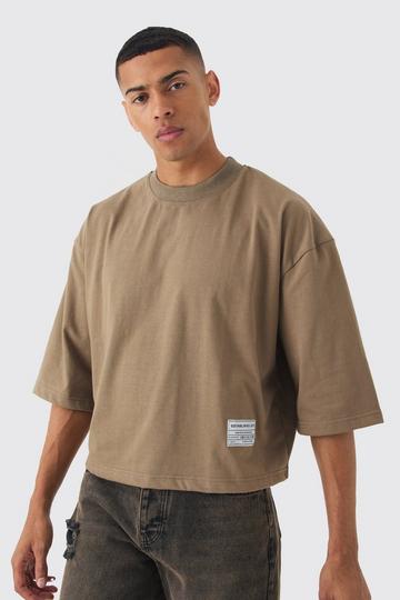 Oversized Boxy Half Sleeve Heavyweight Vintage Wash T-shirt dark tan