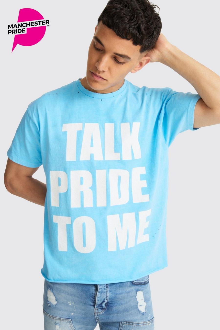 Blue Boxy Talk Pride To Me Distressed T-shirt image number 1