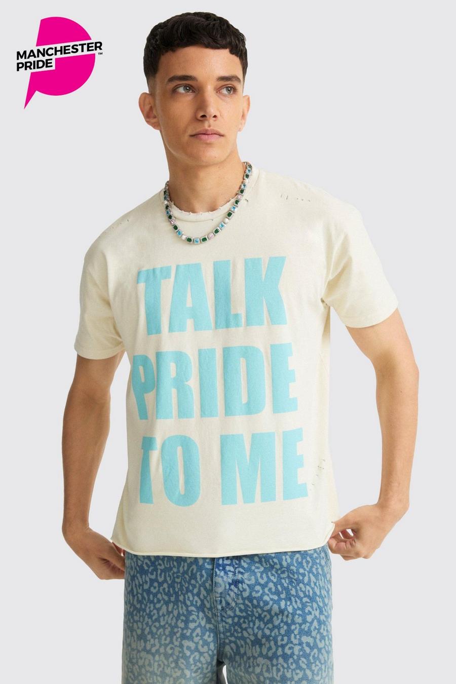T-shirt squadrata con slogan Pride To Me effetto smagliato, Stone