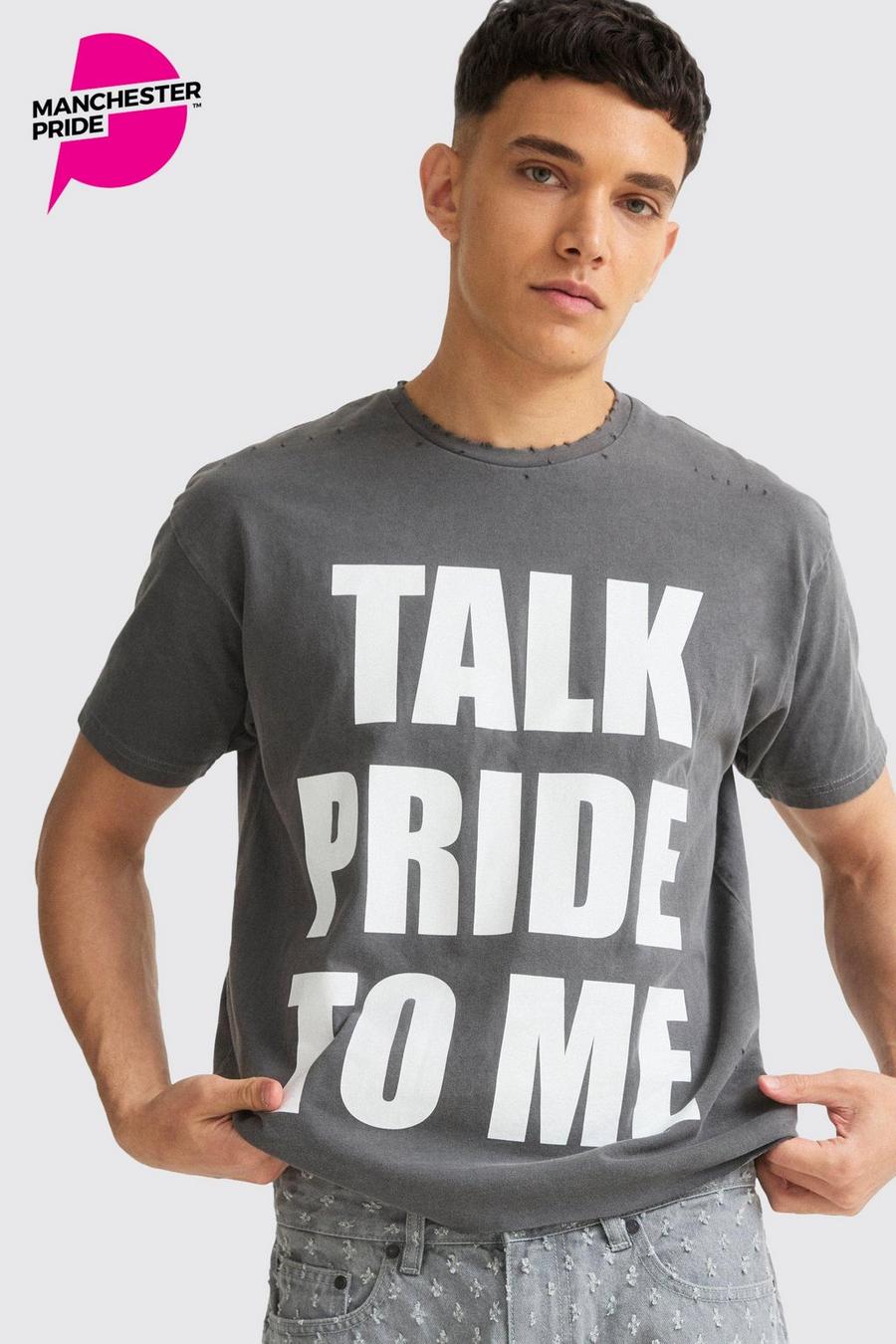 Black Boxy Talk Pride To Me Distressed T-shirt image number 1