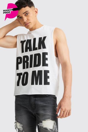 Boxy Talk Pride To Me Distressed Tank white