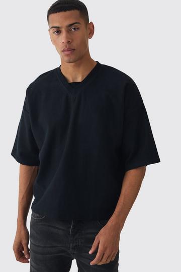 Oversized Boxy V Neck Reverse Loopback T-shirt black