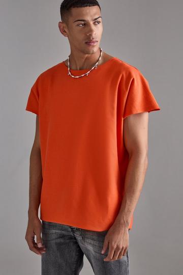 Oversized Cap Sleeve Boat Neck Loopback T-Shirt orange