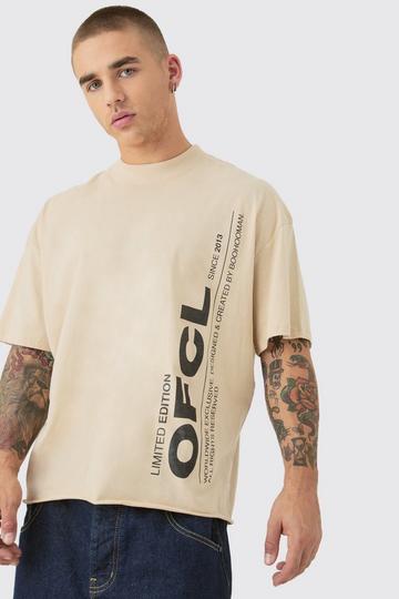 Oversized Boxy Heavyweight OFCL Text Graphic T-shirt sand