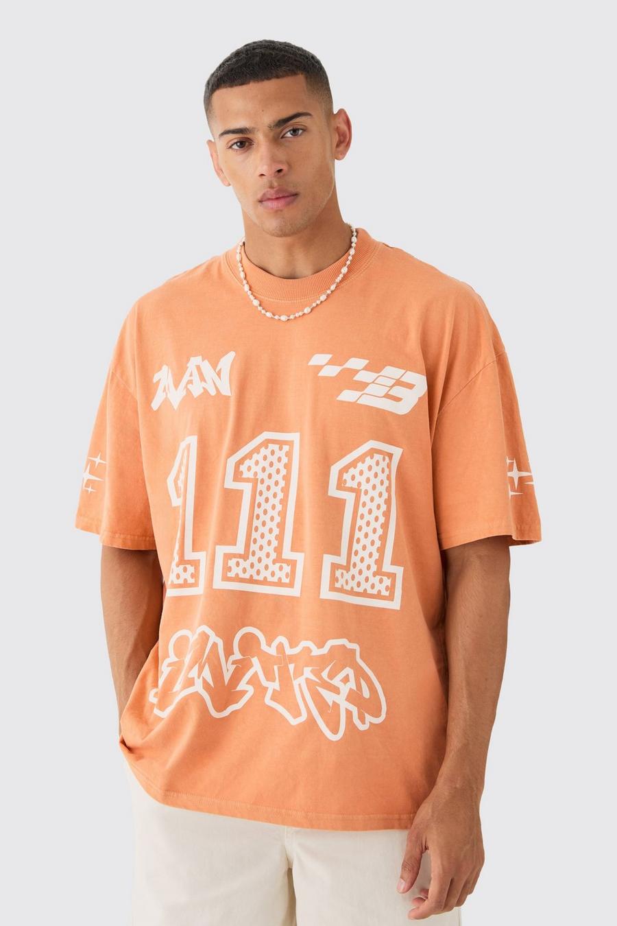 Orange Oversized Boxy Limited Moto Graphic T-shirt image number 1