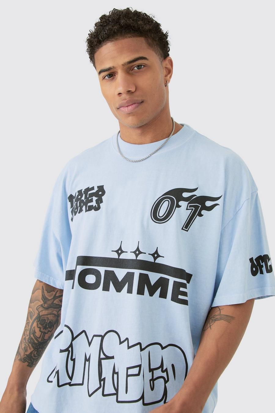 Pastel blue Oversized Boxy Homme Limited Graphic T-shirt