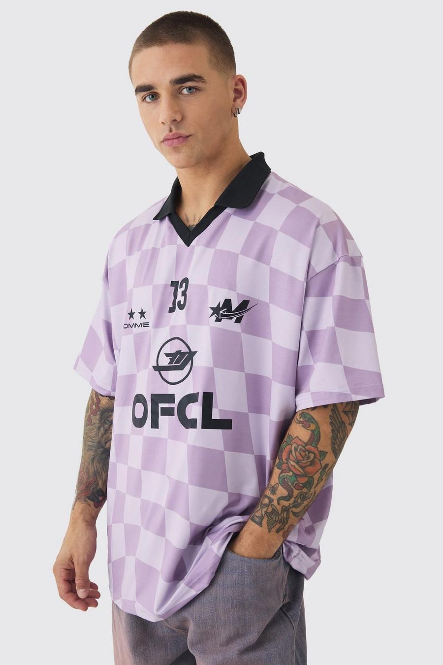 Lilac Checkerboard OFCL Raglan Football T-shirt image number 1