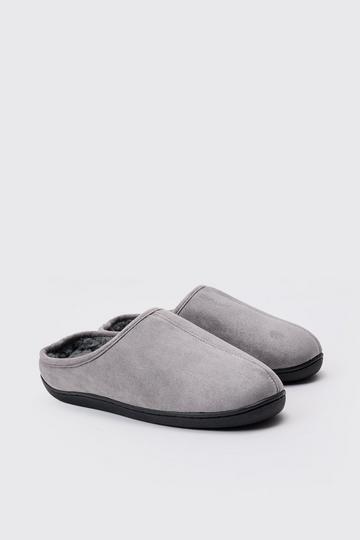 Faux Suede Mule Slippers dark grey