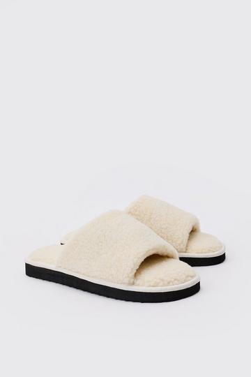 Borg Open Toe Slipper white