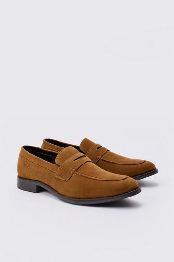 Tan Brown Faux Suede Loafer