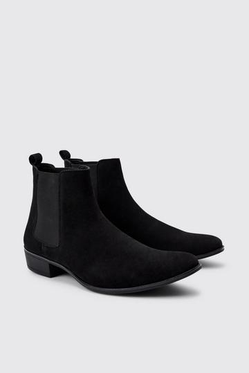 Black Faux Suede Cuban Boot