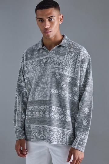 Black Oversized Paisley Jacquard Rugby Sweatshirt