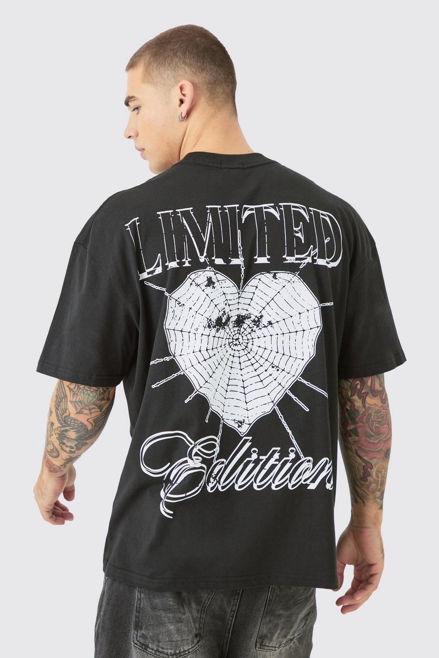 Oversize T-Shirt mit Herz-Print, Black