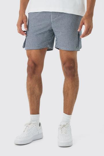 Elasticated Waist Gingham Check Linen Look Short In Black black