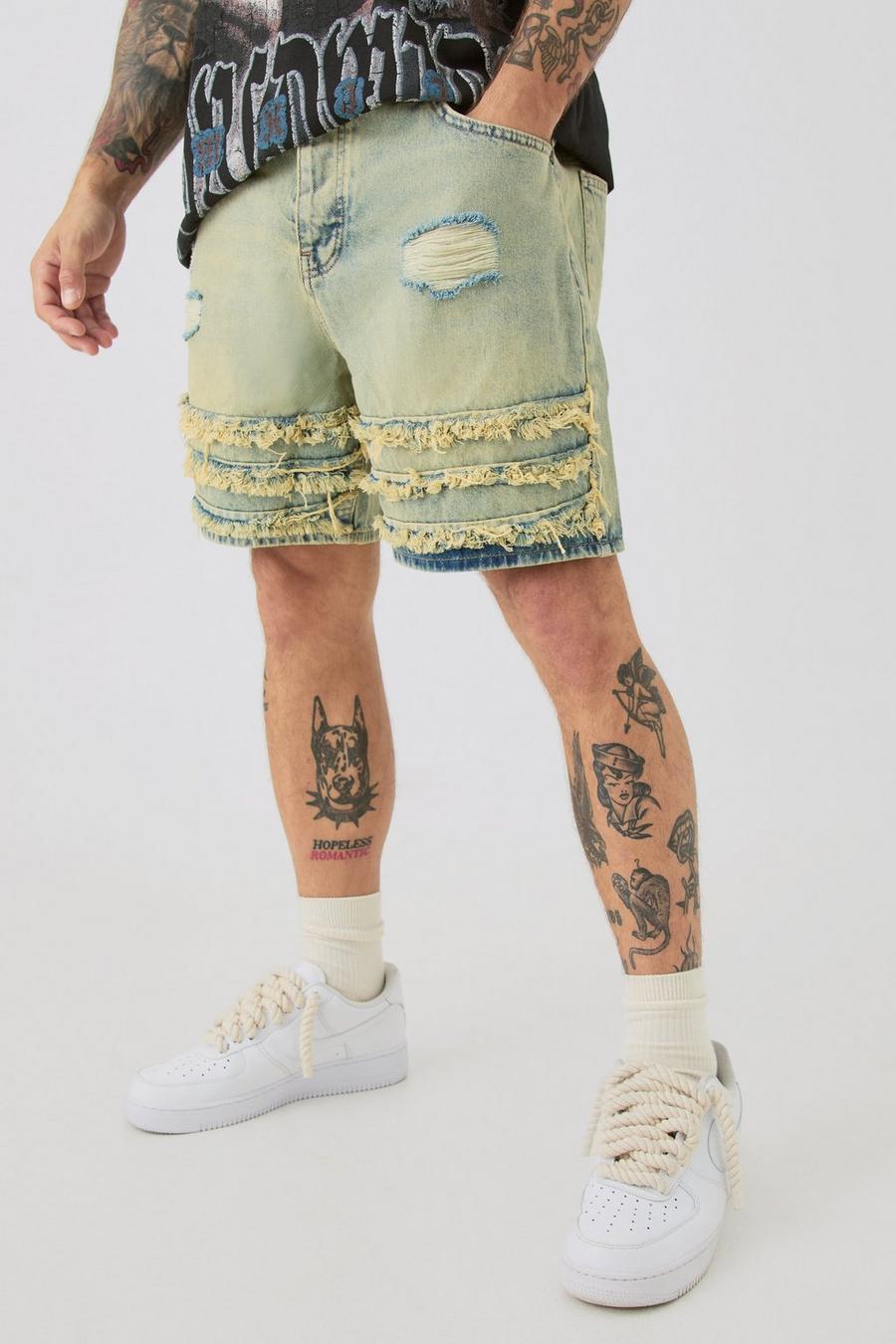 Relaxed Rigid Distressed Denim Shorts In Light Blue image number 1