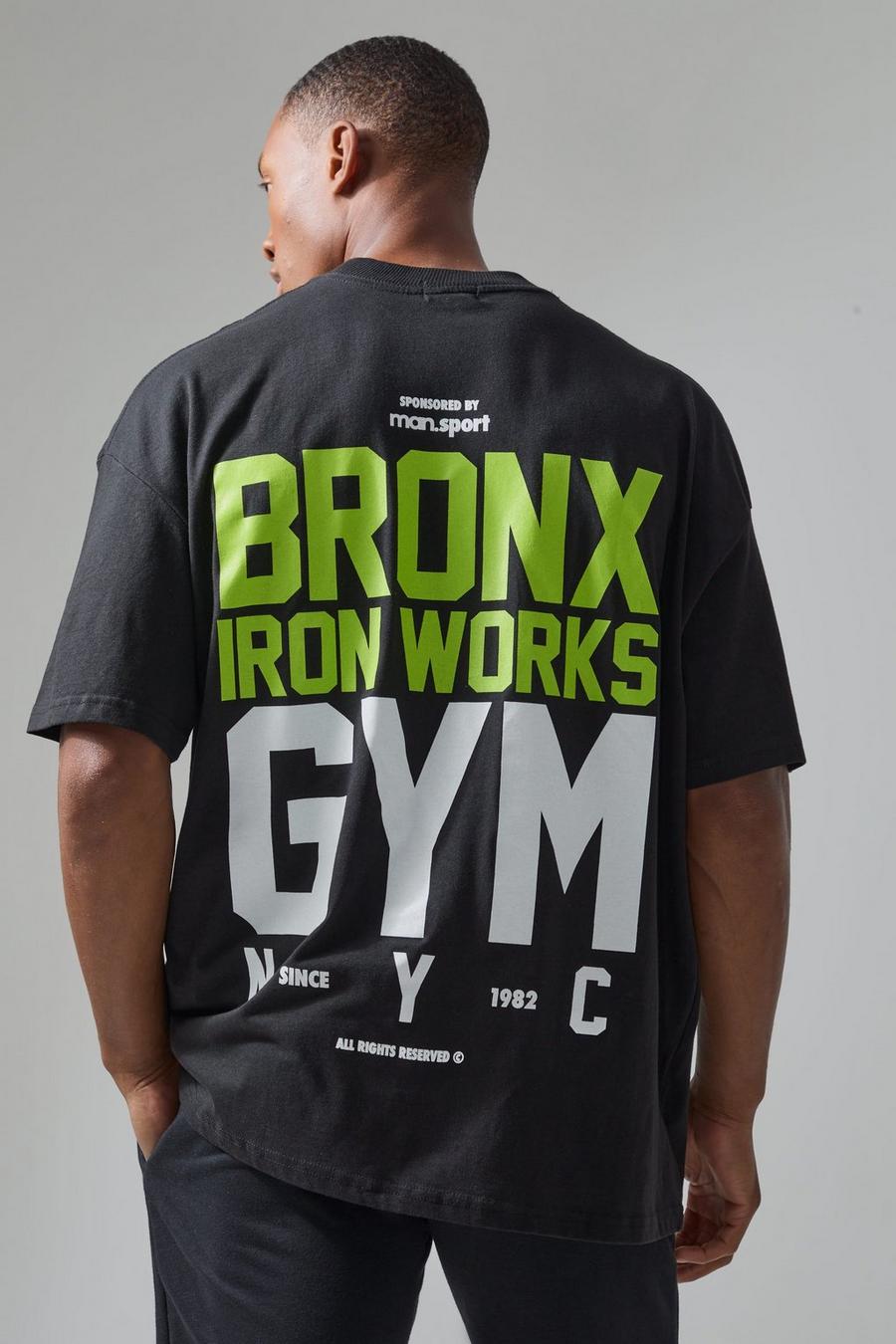 Black Active Oversized Extended Neck Bronx Gym Graphic T-shirt image number 1