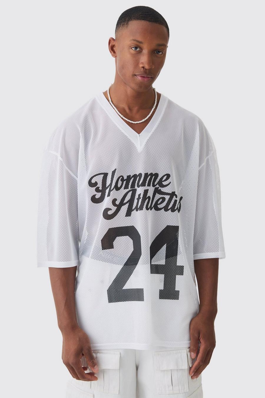 White Oversized Homme Athletics Graphic Mesh T-shirt