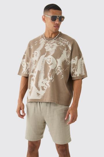 Oversized Gebreid Renaissance Tekening T-Shirt stone