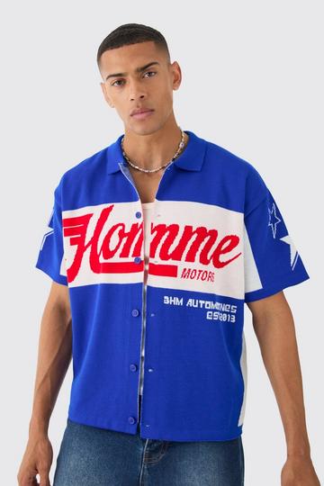 Oversized Gebreid Boxy Moto Overhemd cobalt