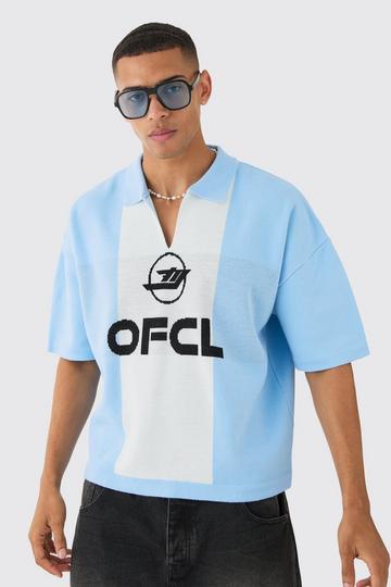 Oversized Boxy Football Knitted Top light blue