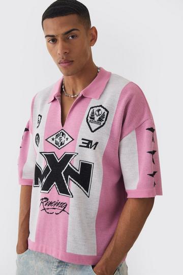 Oversized Gebreide Boxy Voetbal Top pink