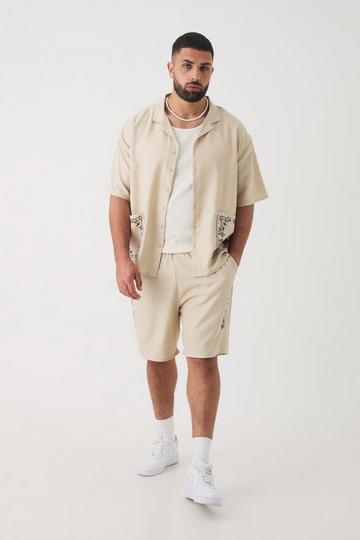 Plus Pocket Detail Smart Linen Look Shirt & Short Set natural